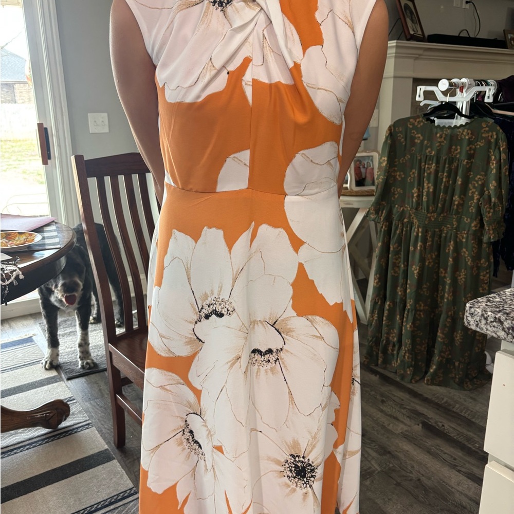 Liz Claiborne Orange and White Floral Midi Dress